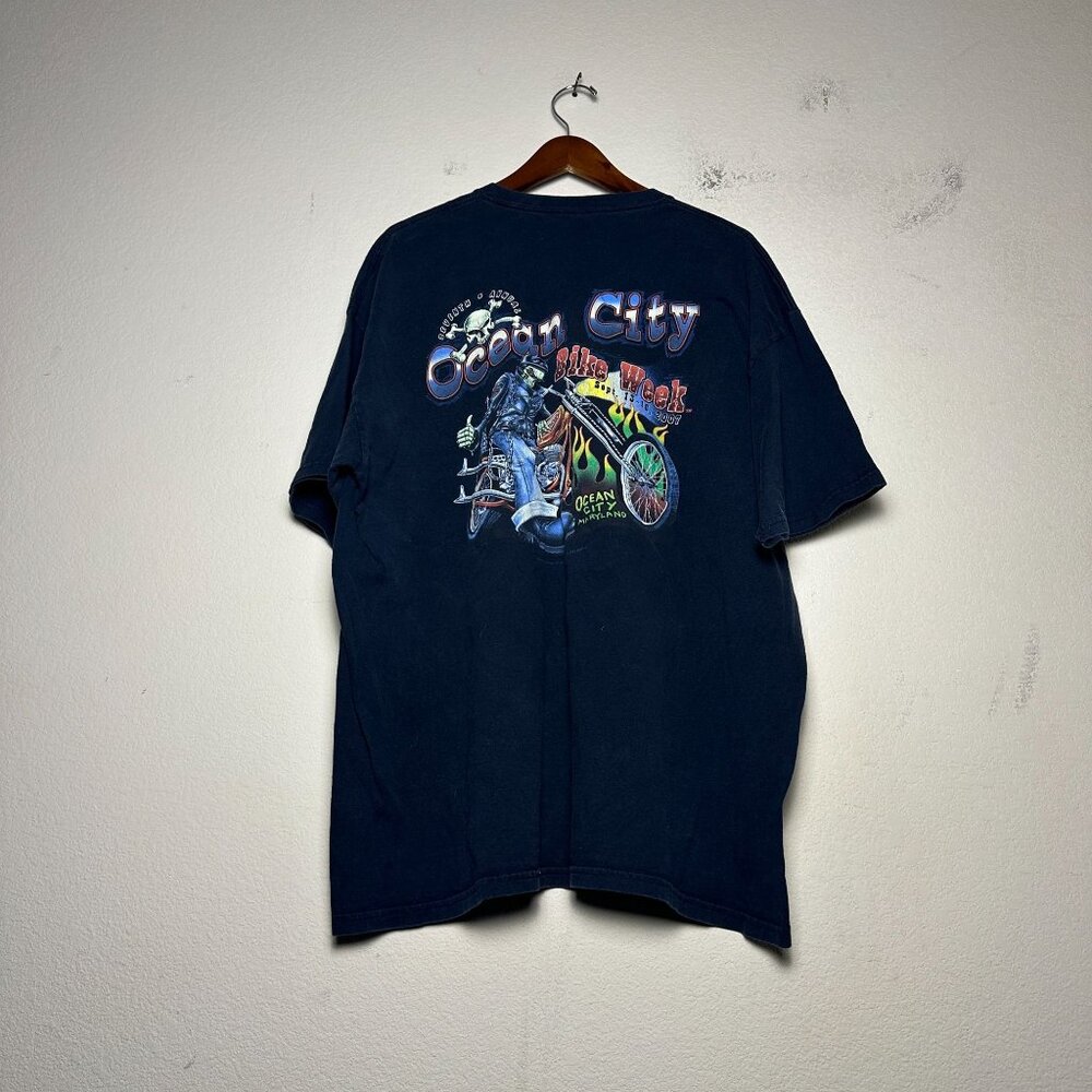 Ocean City Graphic T Shirt Men XL 2007 11th Bike Week Skeleton Biker Punk Racing